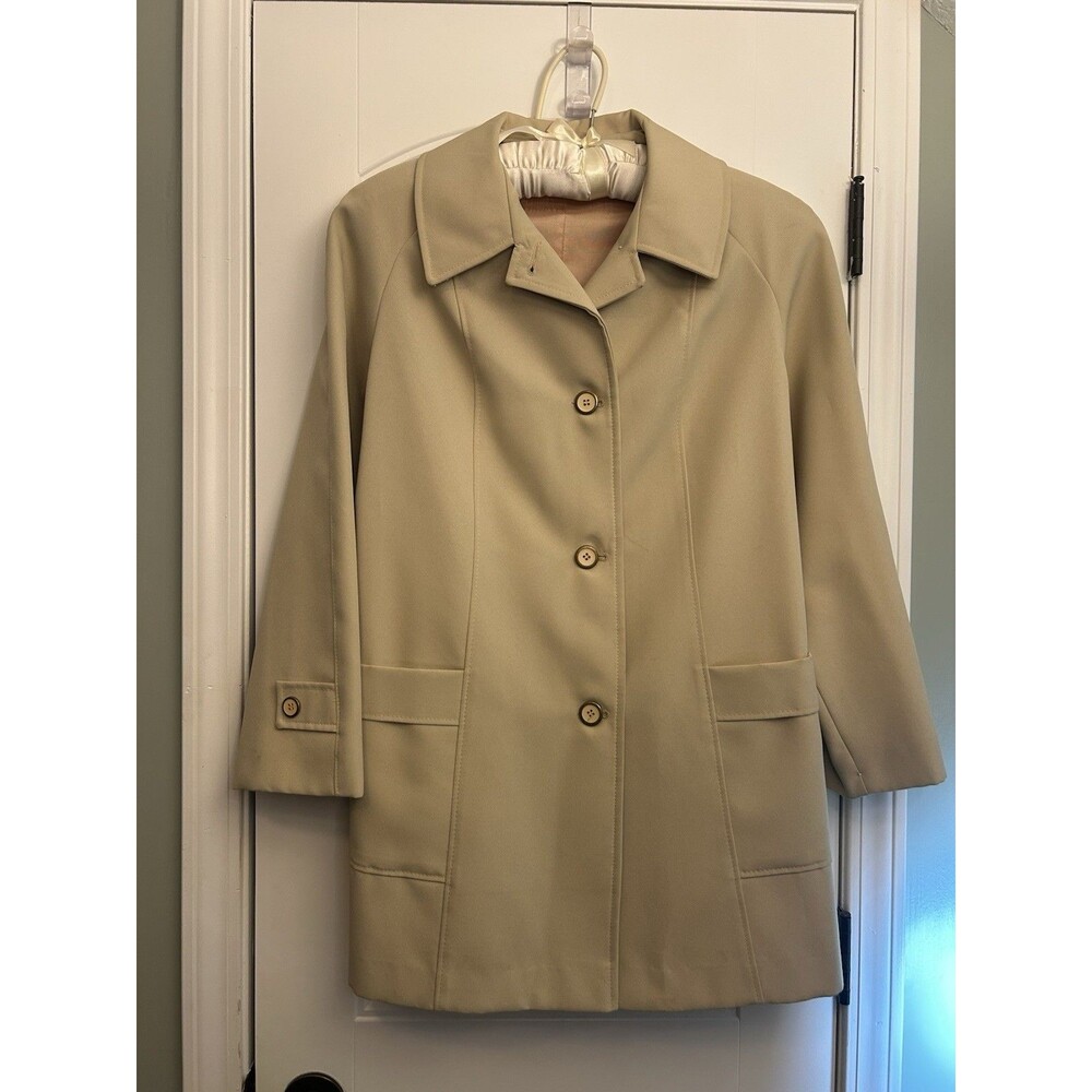 Vintage Beige Button Front Car Coat Women’s Classic Tailored Jacket With Pockets - Picture 11 of 16